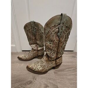 Corral Women C3332 Distressed Teal Brown Glitter Studded Western Boots Size 9M